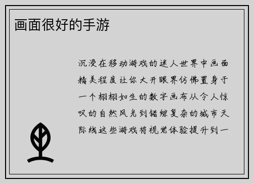画面很好的手游