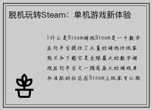 脱机玩转Steam：单机游戏新体验